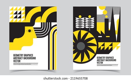 Modern abstract brochure with geometric shapes, triangles, circles and squares.