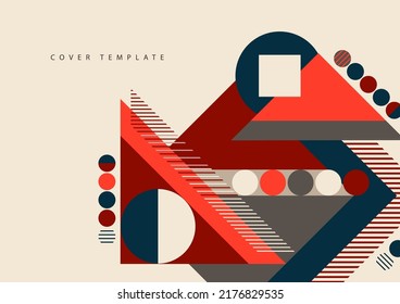 Modern abstract brochure with geometric shapes, circles and squares, lines. Minimal bold architectural style vector set with figure templates. Art album covers