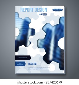 Modern Abstract Brochure, Report or Flyer Design Template. Vector illustration. Technology Background with Gears. Blurred Urban Textured Backdrop.