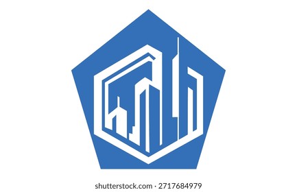 Icono de logotipo de edificio Abstractas moderno en diseño de Vector de símbolo de arquitectura inmobiliaria azul