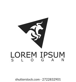 Logotipo abstracto moderno del toro dentro de una forma triangular aguda. Símbolo geométrico minimalista limpio ideal para la marca, la identidad empresarial