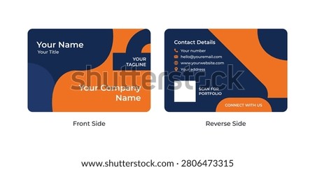 Modern abstract business card template with geometric shapes, corporate branding, front and back layout, QR code and minimalist identity design