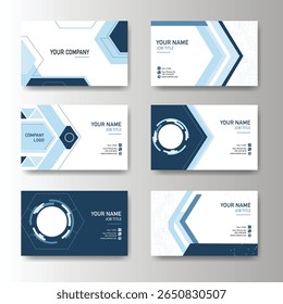 Modern abstract business card templates with blue geometric and tech-inspired designs for professionals and companies.