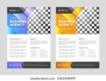 modern abstract business corporate  flyer template design. Creative  trendy marketing Magazine business brochure  template design  with  yellow and blue bundle. Leaflet template
