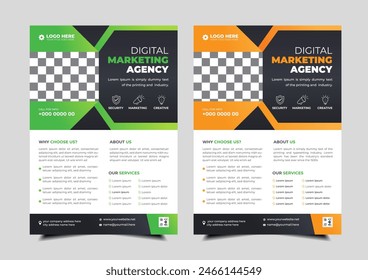 modern abstract business corporate  flyer template design. Creative  trendy digital marketing Magazine business brochure  template design  with  green and yellow bundle. Magazine, Flyer,  Leaflet