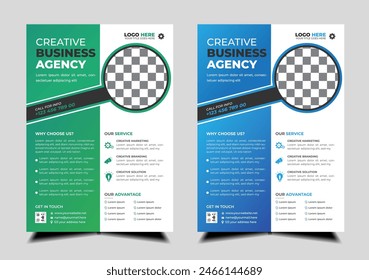 modern abstract business corporate  flyer template design. Creative  trendy digital marketing Magazine business brochure  template design  with  green and blue bundle. Magazine, Flyer,  Leaflet, 