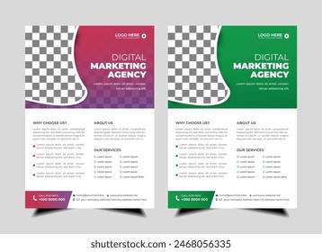 modern abstract business corporate  flyer template design. Creative  trendy digital marketing Magazine brochure  annual report  template design  with  green and red bundle. letterhead Leaflet flyer