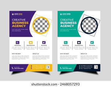 modern abstract business corporate  flyer template design. Creative  trendy digital marketing Magazine brochure  annual report  template design  with  green and purple bundle. letterhead Leaflet flyer