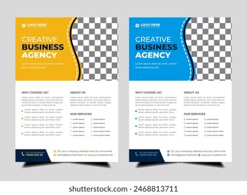 modern abstract business corporate  flyer design vector set. Creative  trendy digital marketing Magazine brochure  annual report  template design  with  yellow and blue . letterhead Leaflet flyer