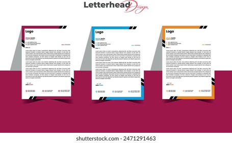 Modern and abstract business letterhead template. Clean and professional corporate company business letterhead template design with color variation bundle. Creative business style letterhead design.