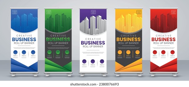 Modern abstract business roll up banner design set in print ready colors 