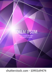 Modern abstract bussiness background with frame, gradients and light in polygonal style in trendy bright blue pink purple colors for cards, posters, flyers. Vector illustration eps 10