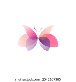 A modern abstract butterfly design with overlapping gradient wings, featuring soft pink and purple hues. Perfect for creative projects or design inspiration. Symbolizes transformation and beauty.