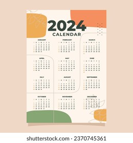 Modern abstract calendar 2024 geometric design template
