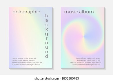 Modern abstract card templates for flyer or poster with holographic or rainbow background.