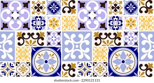 Modern abstract ceramic mosaic seamless pattern. Kitchen tiles geometric decor, porcelain traditional portuguese decoration, racy vector background