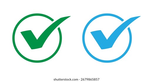 Modern abstract checkbox sets. Green and blue tick icons. Web tick-mark icon. Set of green and blue tick icons on isolated white background. EPS 10. 