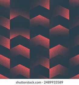 Modern Abstract Checkered Red Chevron Vector Endless Pattern on Faded Background. Half Tone Graphic Geometric Illustration for Textile Print. Repetitive Zig Zag Wallpaper with Subtle Dot Work Texture