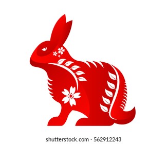 Modern Abstract Chinese Zodiac Animal Illustration, Rabbit