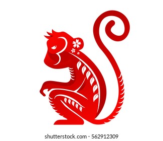 Modern Abstract Chinese Zodiac Animal Illustration, Monkey