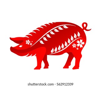 Modern Abstract Chinese Zodiac Animal Illustration, Pig