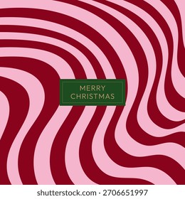Modern abstract Christmas background with bold red and pink wavy stripes and a stylish ‘Merry Christmas’ label. Perfect for holiday cards, festive designs, social media posts, and seasonal branding.