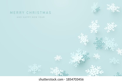 Modern abstract Christmas snowflakes on pastel blue background. Vector illustration