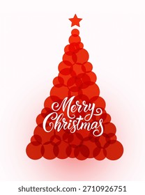 Diseño abstracto moderno del árbol de Navidad hecho de los círculos verdes que se superponen con la tipografía elegante de las Navidades felices. Ilustración vectorial.