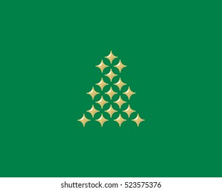 Modern abstract christmas tree made of stars. New year unusual vector logo icon symbol