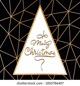 Modern abstract christmas tree vector card template with line art xmas holiday symbol on low poly background. Eps10 vector illustration.