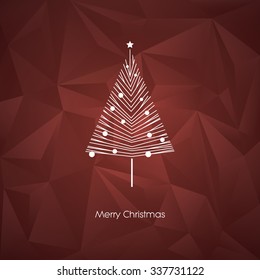 Modern abstract christmas tree vector card template with line art xmas holiday symbol on low poly background. Eps10 vector illustration.
