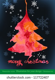 Modern abstract christmas tree watercolor vector background, vector illustration
