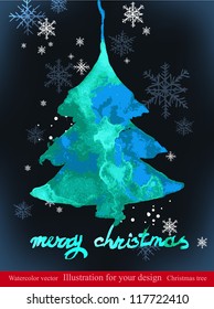 Modern abstract christmas tree watercolor vector background, vector illustration