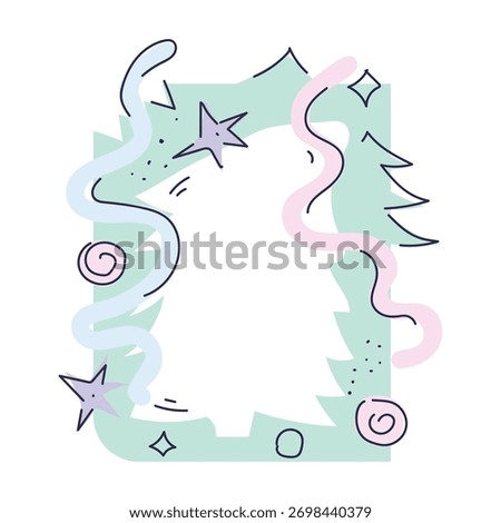 A modern, abstract Christmas winter frame template for decorating posts, photos, and doodle-style albums. Curved lines, arrows, and various playful elements are perfect for planners and albums.