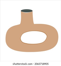 Modern abstract circle shaped vase with cut out middle isolated on white background.A container for flowers in a minimalistic style. Vector illustration