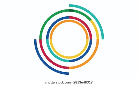 Modern abstract circular logo design consisting of concentric multicolored arc segments on a white background.