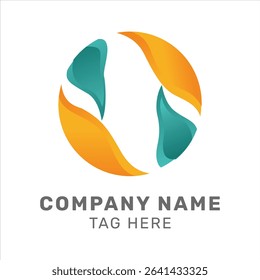 Modern abstract circular logo with flowing orange and teal shapes, symbolizing innovation, unity, and growth. Ideal for creative, tech, or wellness brands.

