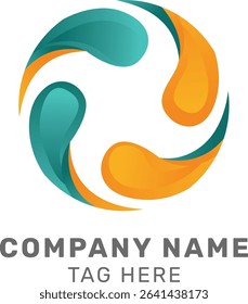 Modern abstract circular logo with flowing teal and orange shapes, symbolizing unity, balance, and energy. Ideal for technology, consulting, or creative companies.

