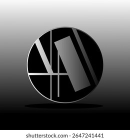 Modern abstract circular logo with metallic black and gray gradient, featuring sharp geometric elements. Suitable for technology, industry, or digital brand identity.