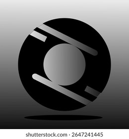 Modern abstract circular logo with metallic black and gray gradient, featuring sharp geometric elements. Suitable for technology, industry, or digital brand identity.