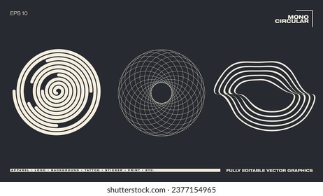 Gráficos monocromáticos circulares abstractos modernos. Arte vectorial.