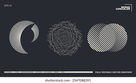 Gráficos monocromáticos circulares abstratos modernos. Arte vetorial.