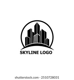 "Modern Abstract City Skyline Logo Design with Geometric Elements and Gradient Overlays in Cool Tones