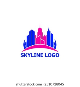 "Modern Abstract City Skyline Logo Design with Geometric Elements and Gradient Overlays in Cool Tones