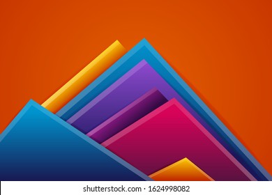 Modern abstract color with orange, purple, pink, blue, and yellow. Trendy horizontal geometric background with orange color, triangle pattern field with space for your text. Vector illustration. 