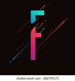 Modern abstract colorful alphabet. Dynamic liquid ink splashes letter. Vector design element for your art. Letter F