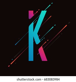 Modern abstract colorful alphabet. Dynamic liquid ink splashes letter. Vector design element for your art. Letter K