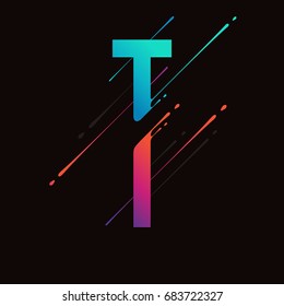 Modern abstract colorful alphabet. Dynamic liquid ink splashes letter. Vector design element for your art. Letter T