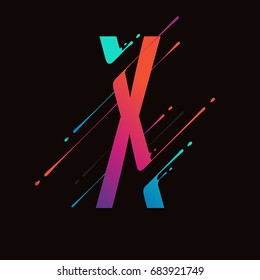 Modern abstract colorful alphabet. Dynamic liquid ink splashes letter. Vector design element for your art. Letter X