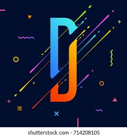 Modern abstract colorful alphabet with minimal design. Letter D. Abstract background with cool bright geometric elements. Dynamic liquid ink splashes letter. Eps10 vector template for your art